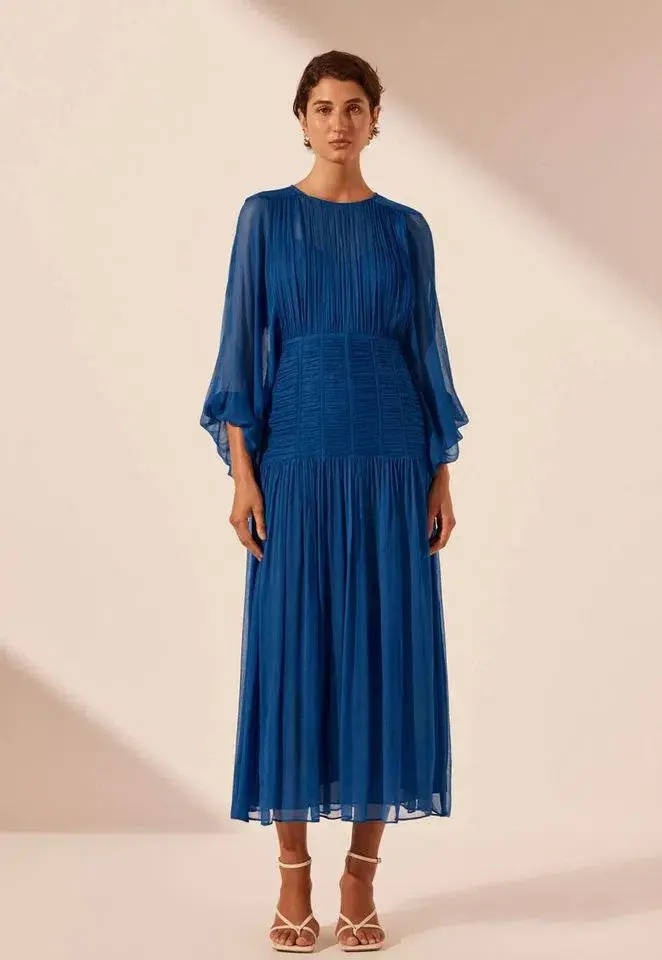 Shona Joy Dress Maya Ruched Panelled Midi Size 14 - Image 1