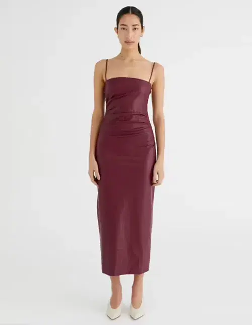 Benni Theodore Faux Leather Dress Burgundy Size AU 8 - Image 1