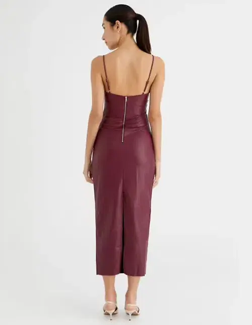 Benni Theodore Faux Leather Dress Burgundy Size AU 8 - Image 2