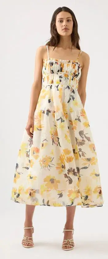 Aje Botanica Floral Cross Back Midi Dress Yellow Size 8 - Image 1