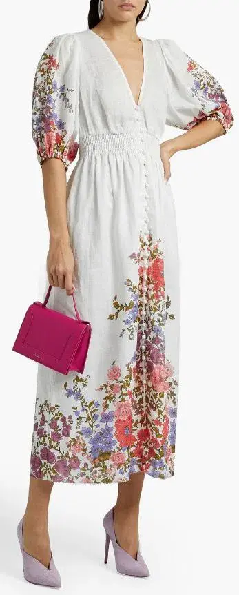 Zimmermann Poppy Shirred Waist Midi Dress White Size 12 - Image 1