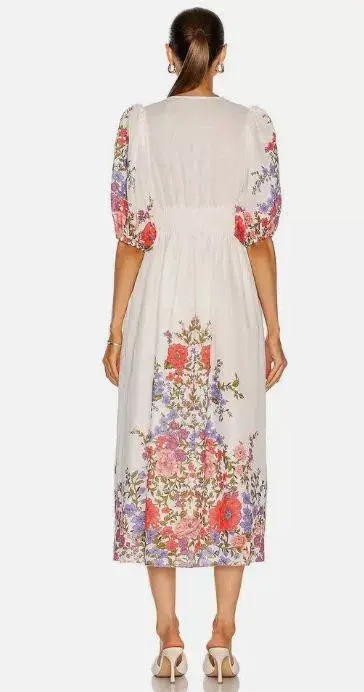 Zimmermann Poppy Shirred Waist Midi Dress White Size 12 - Image 3