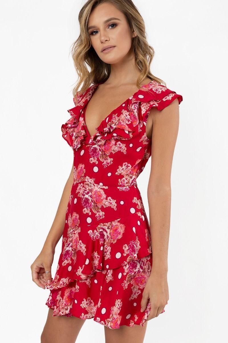Talulah Florence Ruffle Mini Dress Red Size 6 - Image 1