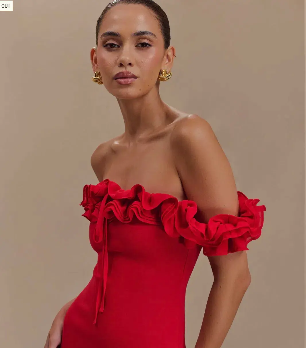 Nova - Ruffle Off Shoulder Maxi Dress - Ruby - Image 3
