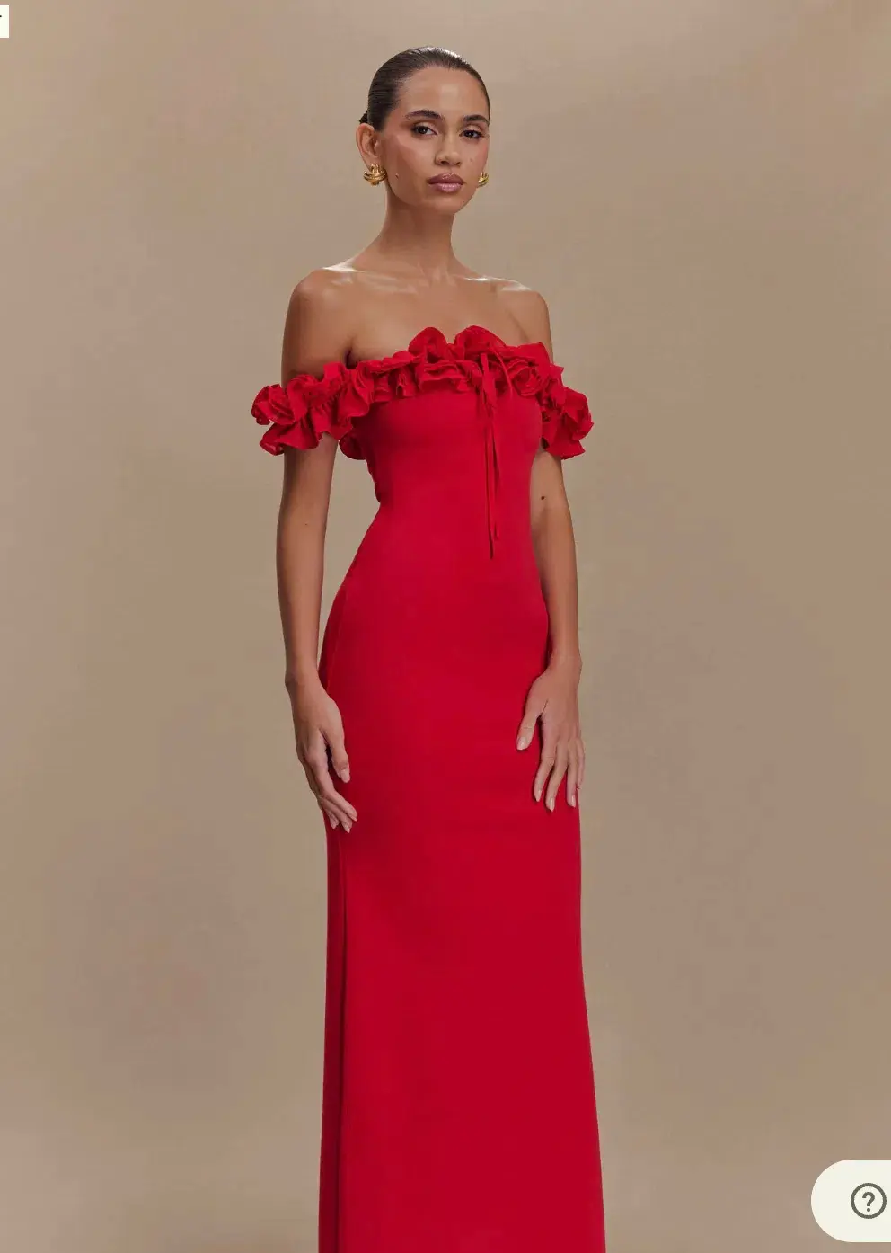 Nova - Ruffle Off Shoulder Maxi Dress - Ruby for rent on The Volte - main image