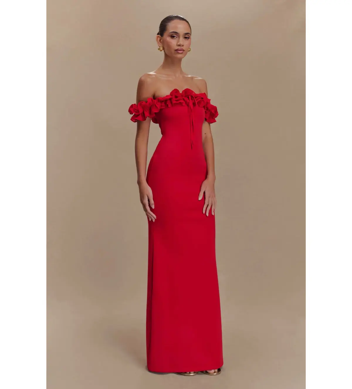 Nova Ruffle Off Shoulder Maxi Dress Ruby Size XS / AU 6 - Image 2