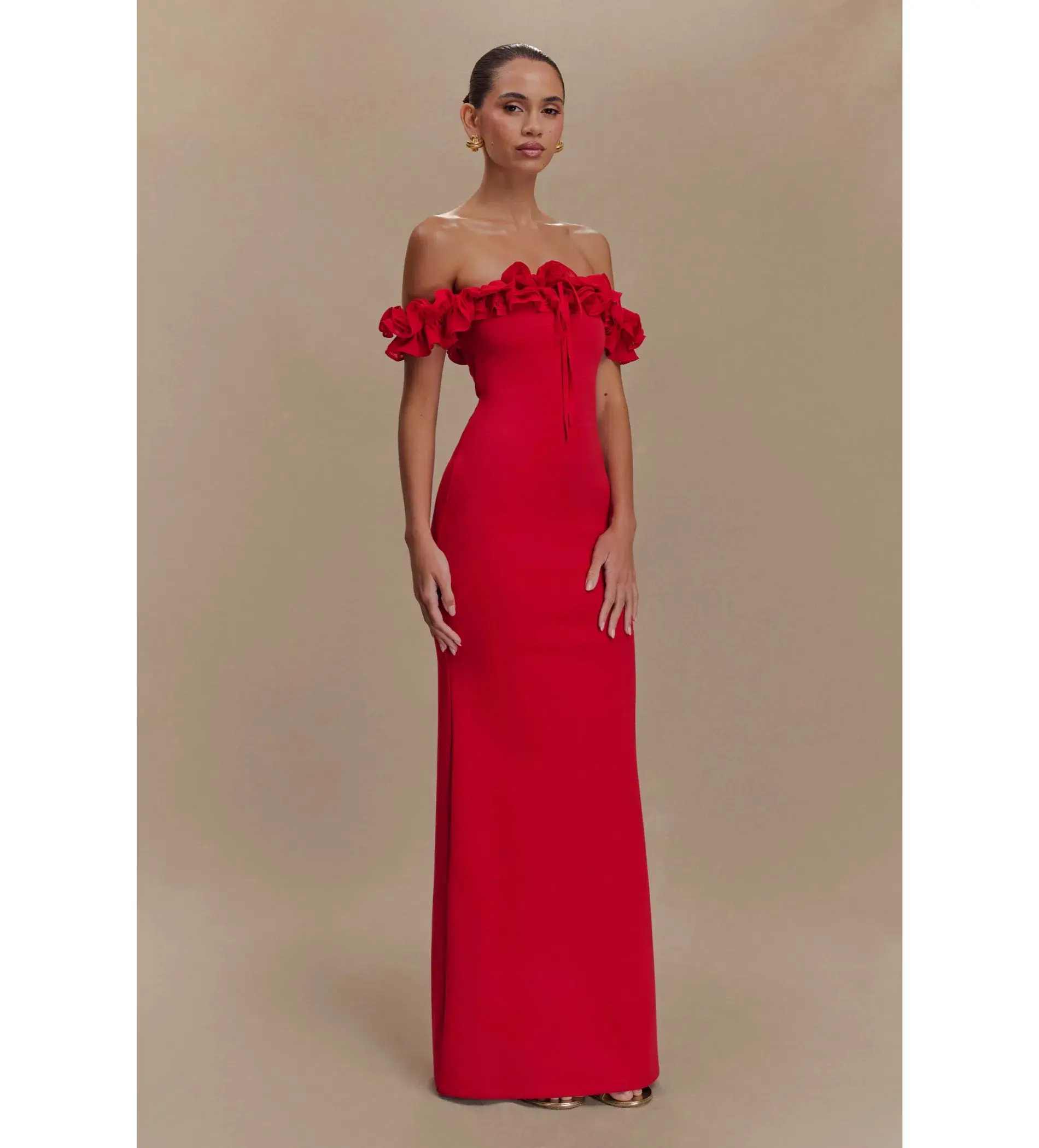 Nova Ruffle Off Shoulder Maxi Dress Ruby Size XS / AU 6 - Image 2