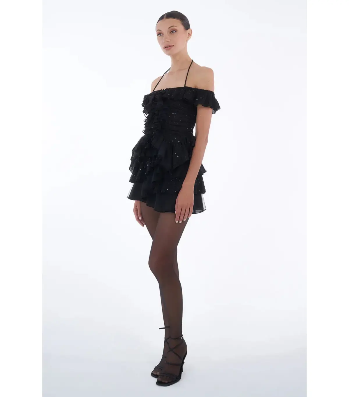 Dyspnea Froncè Ruched Top and Pètale Ruffle Mini Skirt Set Black Size L / AU 12 - Image 2