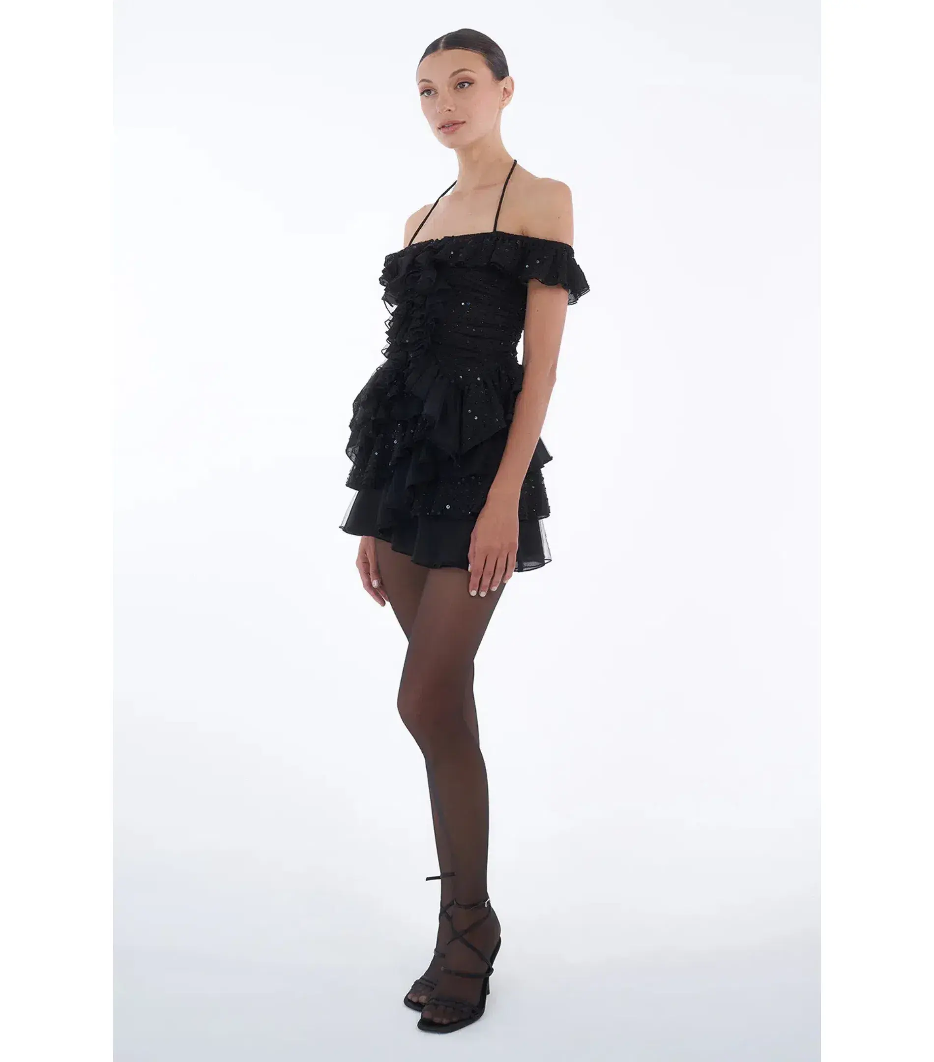 Dyspnea Froncè Ruched Top and Pètale Ruffle Mini Skirt Set Black Size L / AU 12 - Image 2