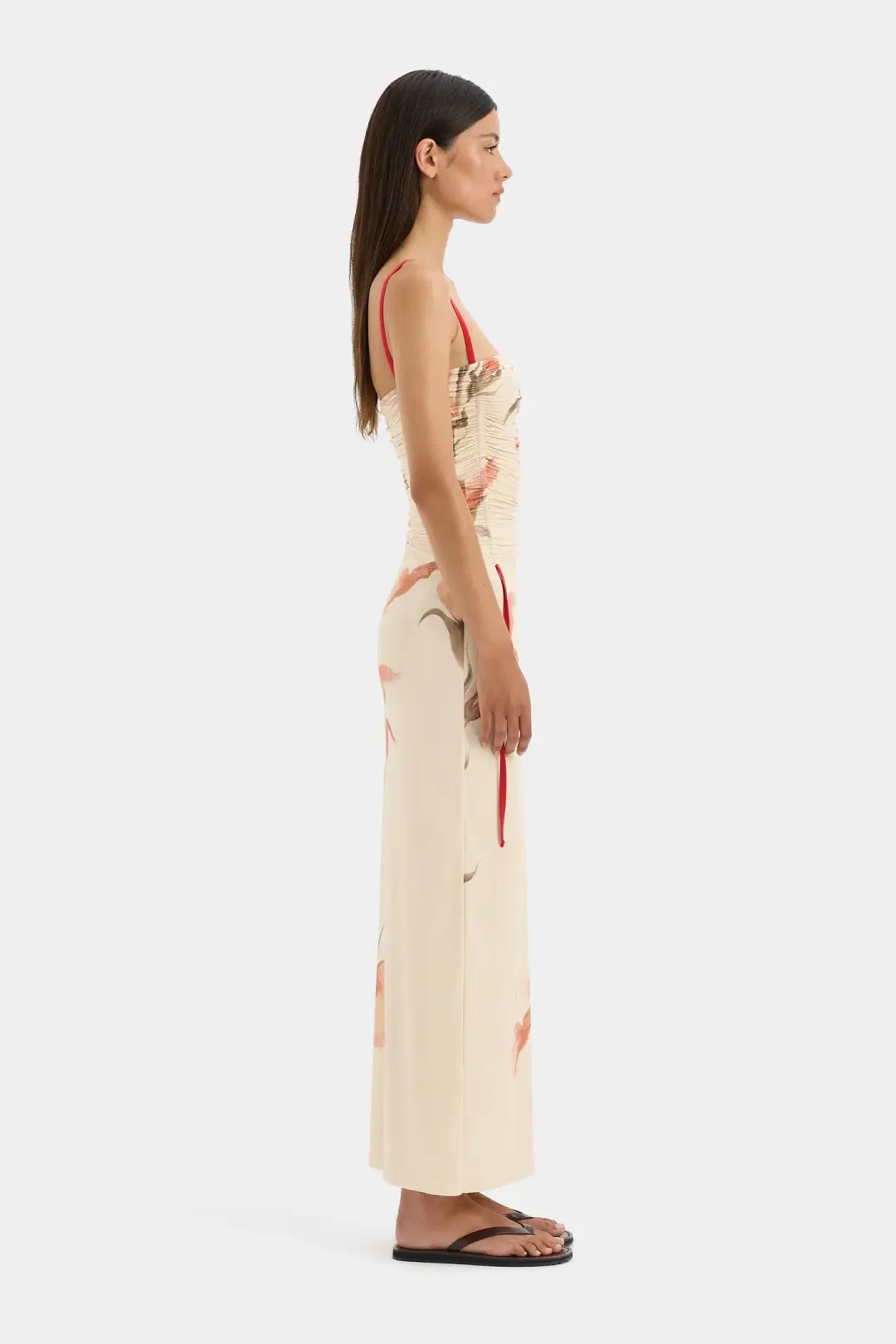 Sir The Label Hana Ruched Midi Dress Gladioli Print Size 10 for rent on The Volte - main image