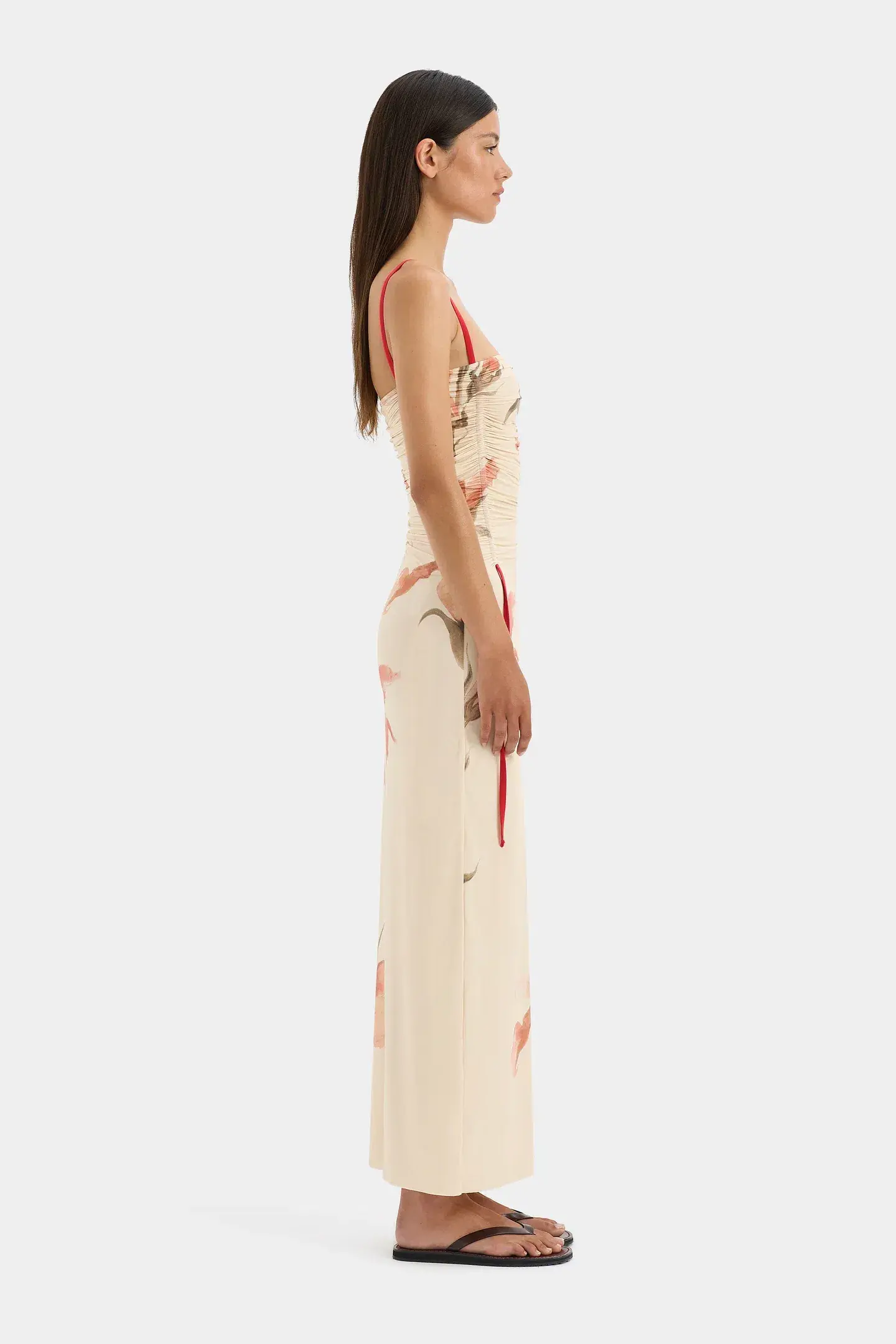 Sir The Label Hana Ruched Midi Dress Gladioli Print Size 10 - Image 2