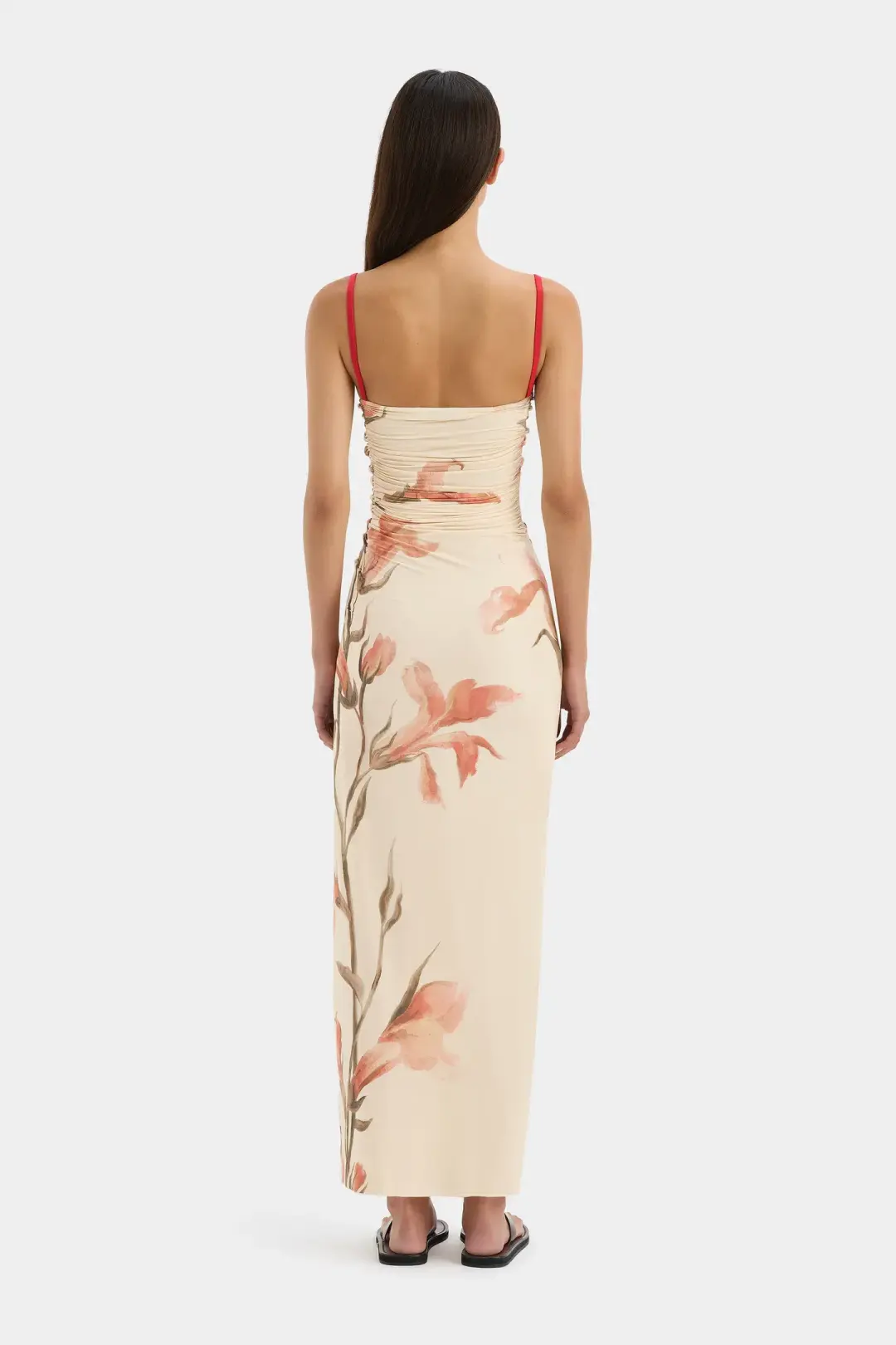 Sir The Label Hana Ruched Midi Dress Gladioli Print Size 10 for rent on The Volte - main image