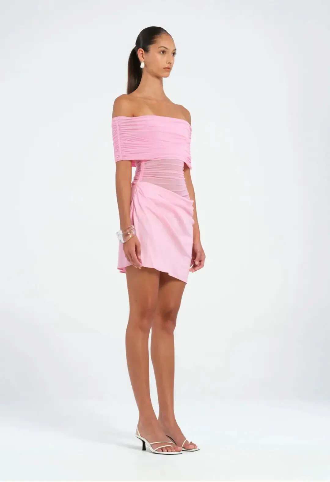 Benni Nico Off Shoulder Mini Dress  in Bubblegum Size 8 for rent on The Volte - main image