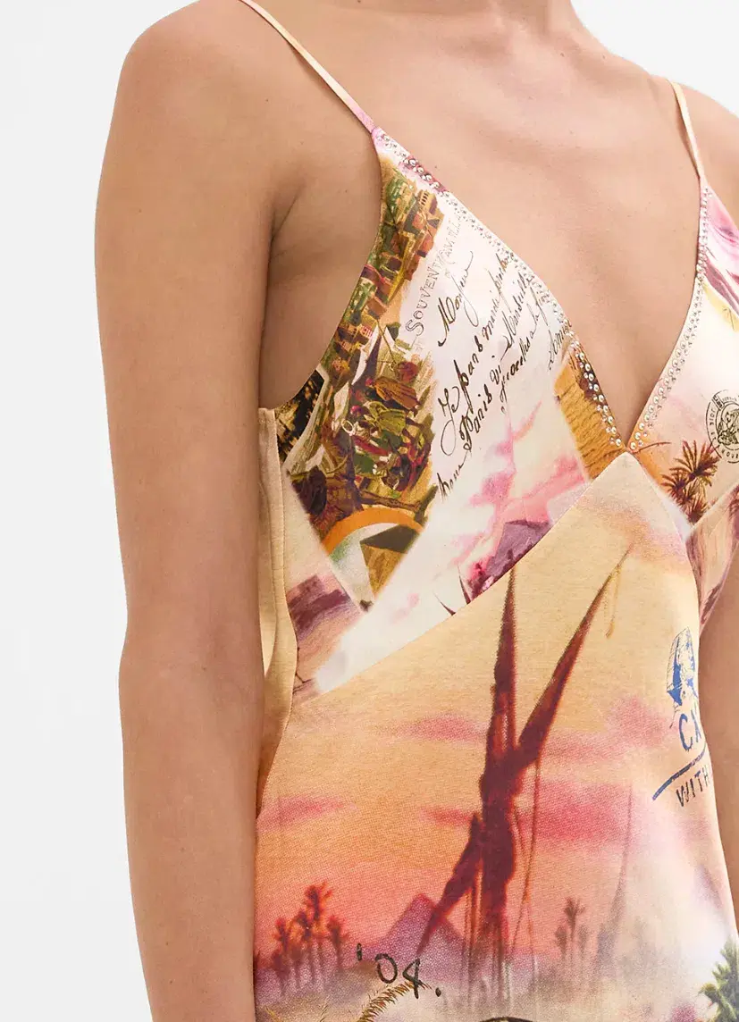 Camilla V Neck Full Length Bias Slip Dress Millas Got Mail Print Size L / AU 14 - Image 4