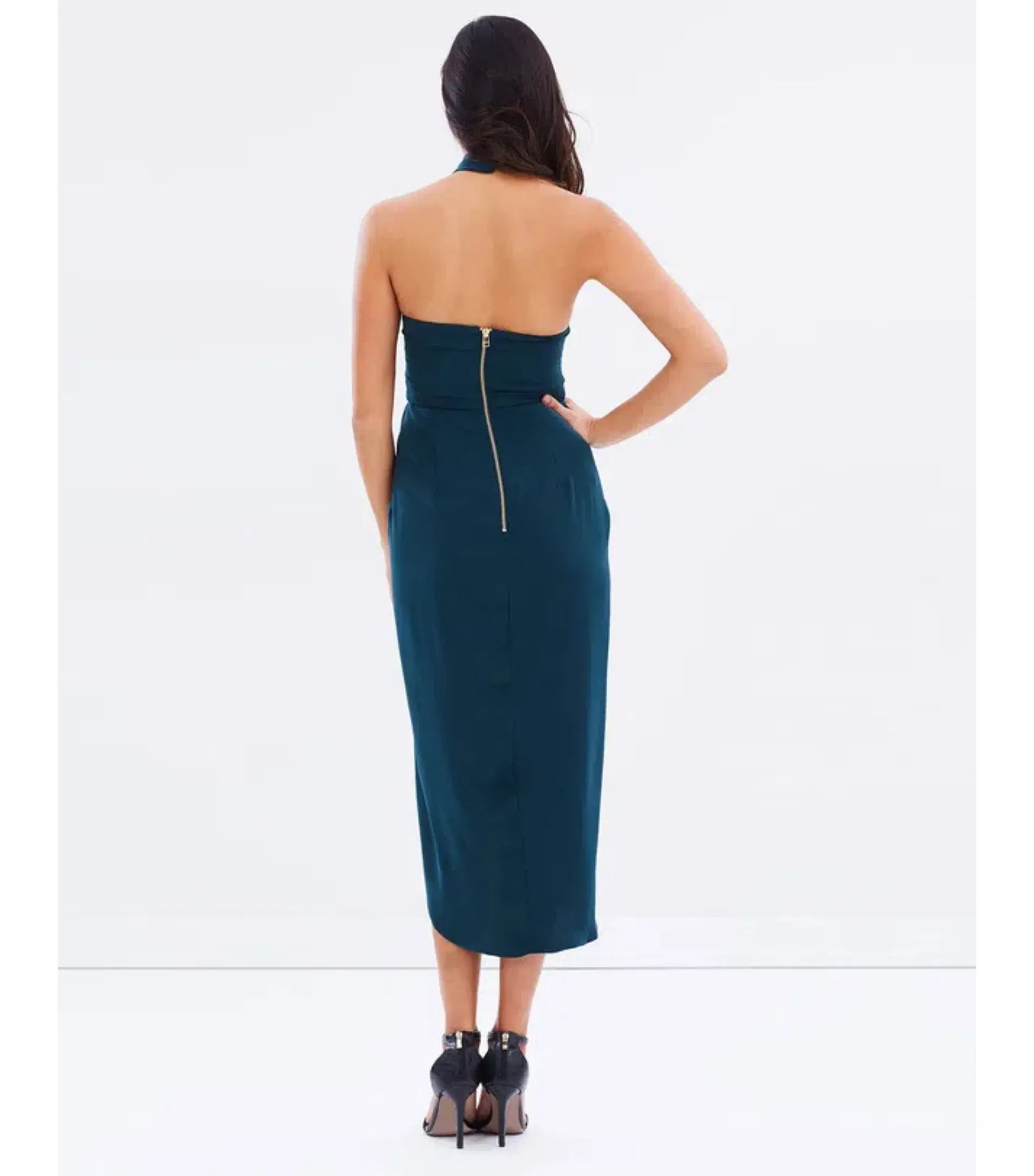 Shona Joy Knot Draped Midi Dress Green Size AU 14 - Image 2