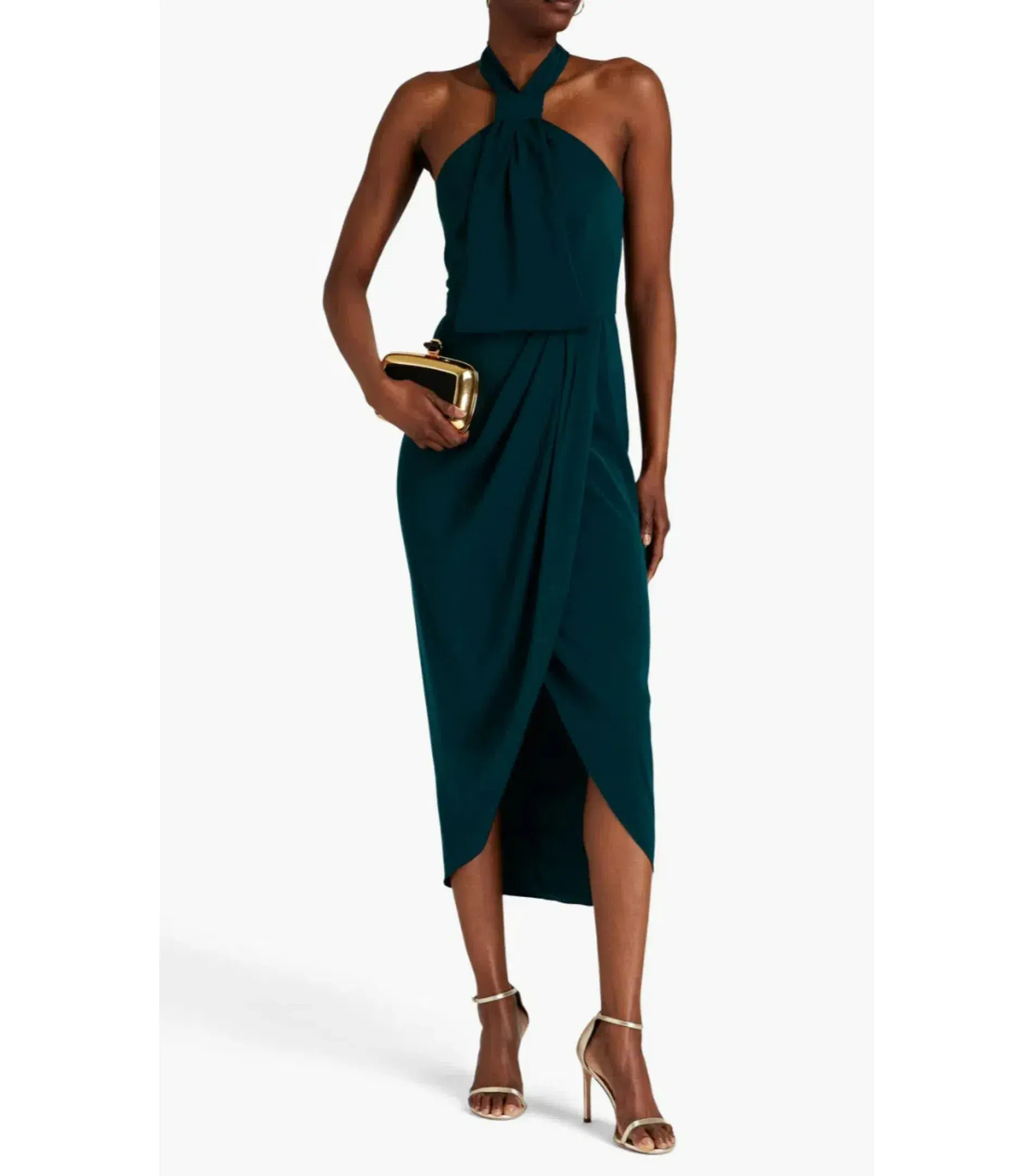 Shona Joy Knot Draped Midi Dress Green Size AU 14 - Image 1