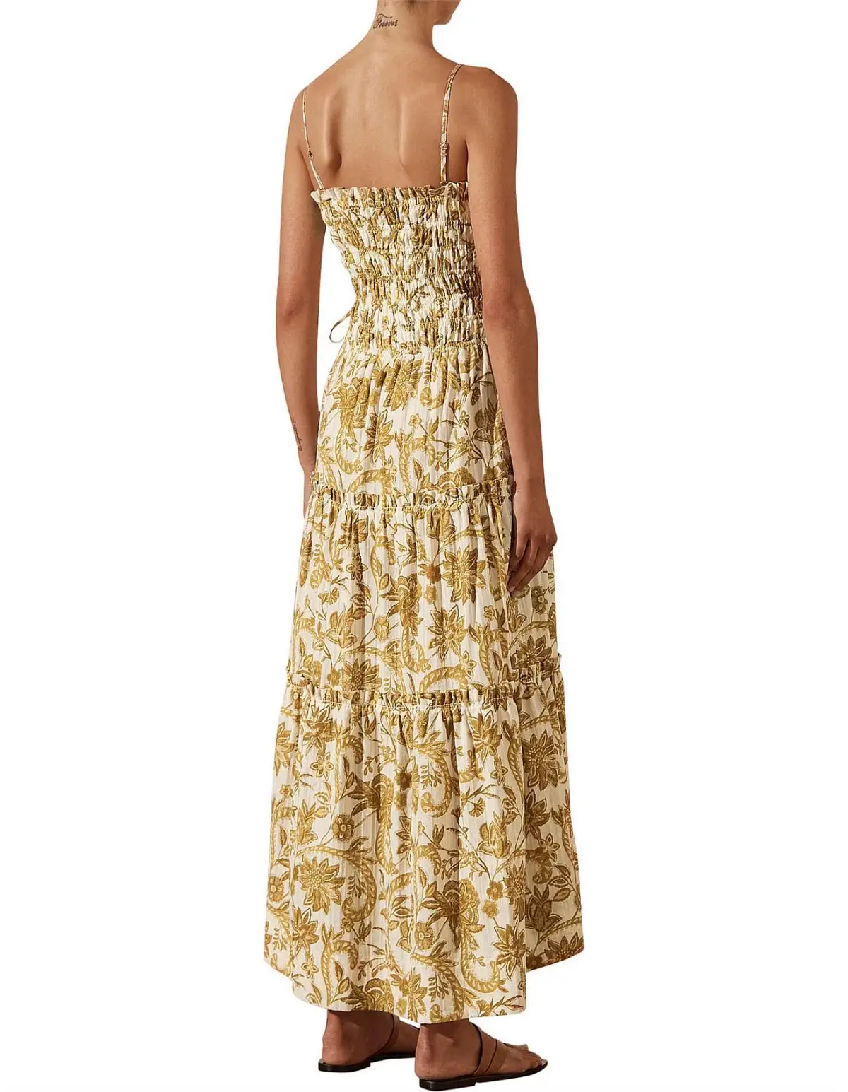Shona Joy Saffron Shirred Tiered Midi Dress Floral Print Size AU 14  - Image 2