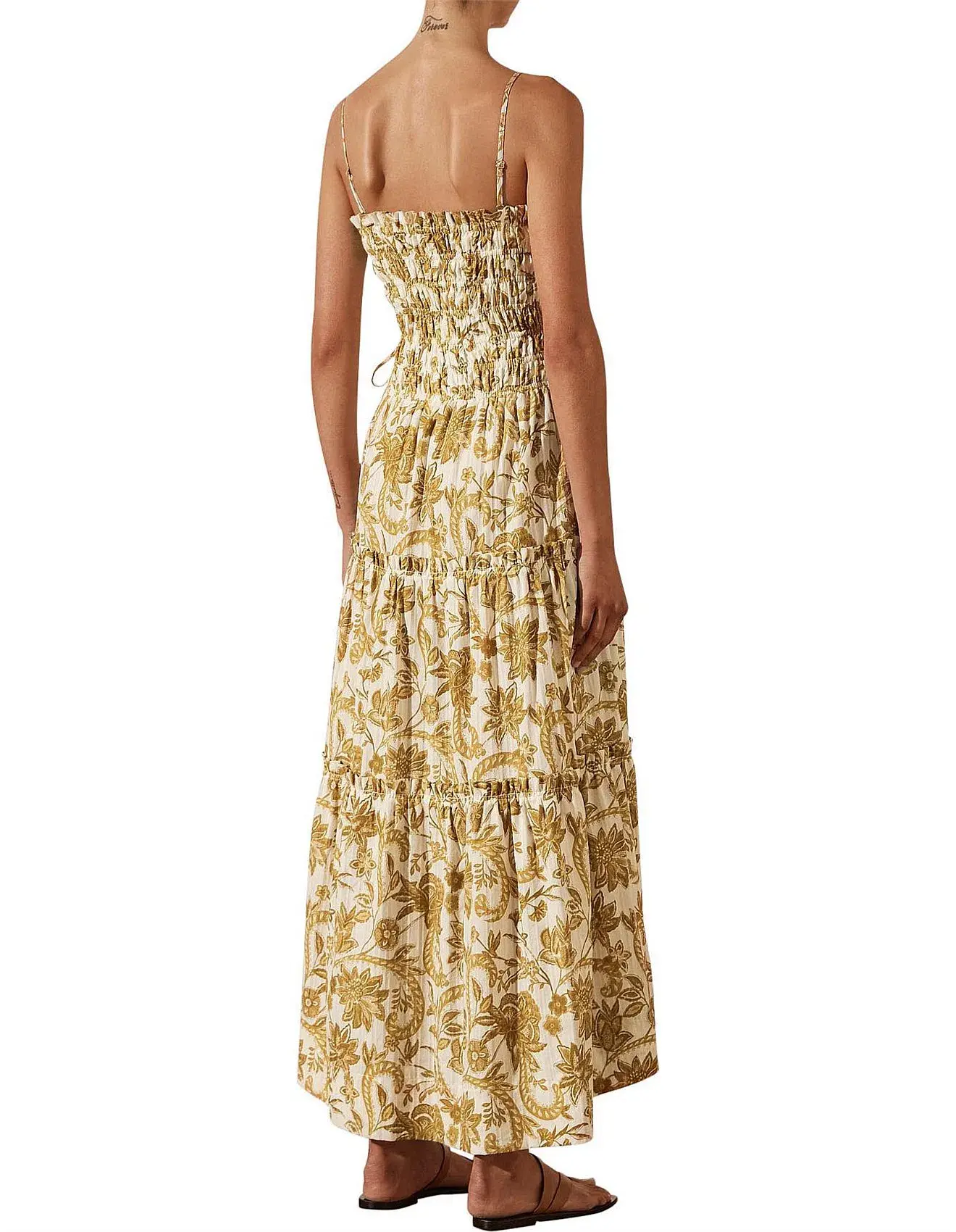 Shona Joy Saffron Shirred Tiered Midi Dress Floral Print Size AU 14  - Image 2