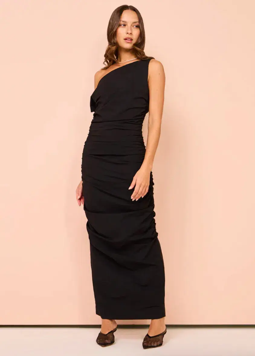 Issy One Shoulder Midi Dress Black Size AU 8 for rent on The Volte - main image