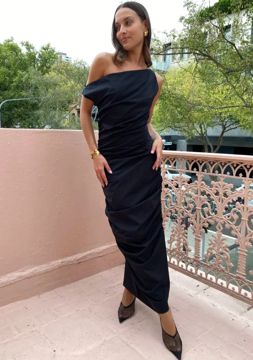 Issy One Shoulder Midi Dress Black Size AU 8 - Image 2