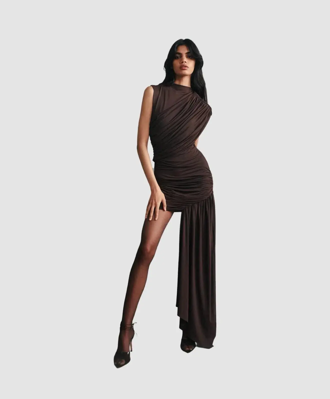 De La Vali Ravenna Draped Jersey Mini Dress Brown Size 8 - Image 1
