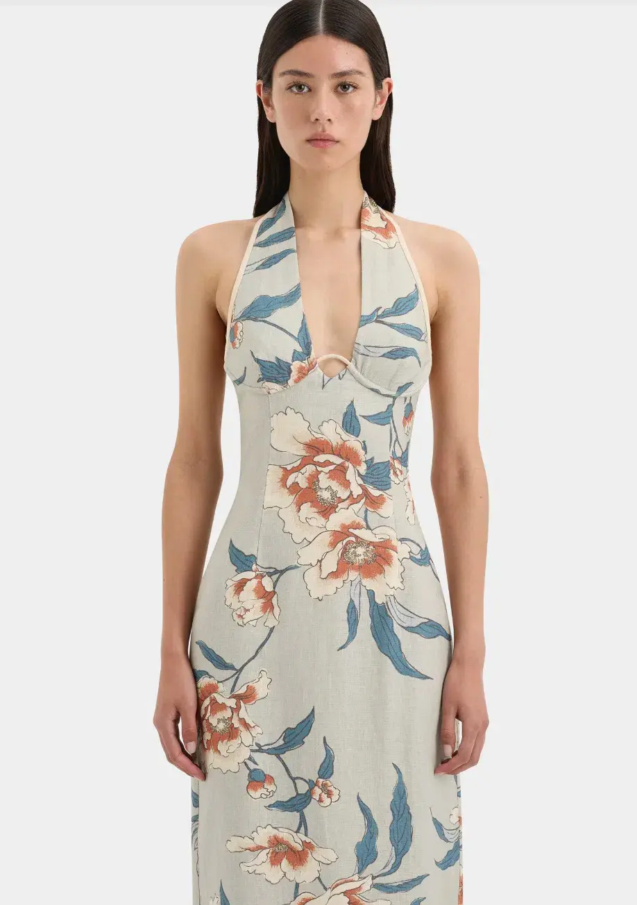 Roisin Halter Multi Floral Midi Dress Size 8 - Image 3