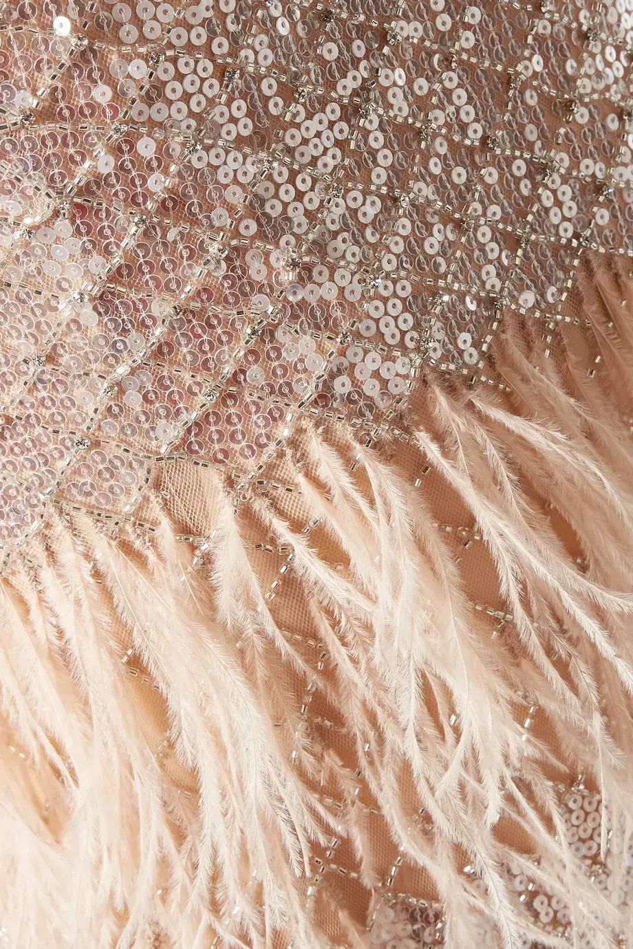 Rachel Gilbert Feathered Maxi Dress Beige Size 6 - Image 4