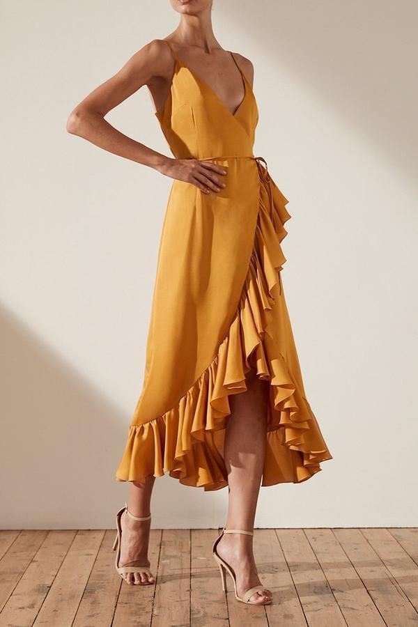 Shona Joy Oro Wrap Midi Dress Yellow Size 10 - Image 1