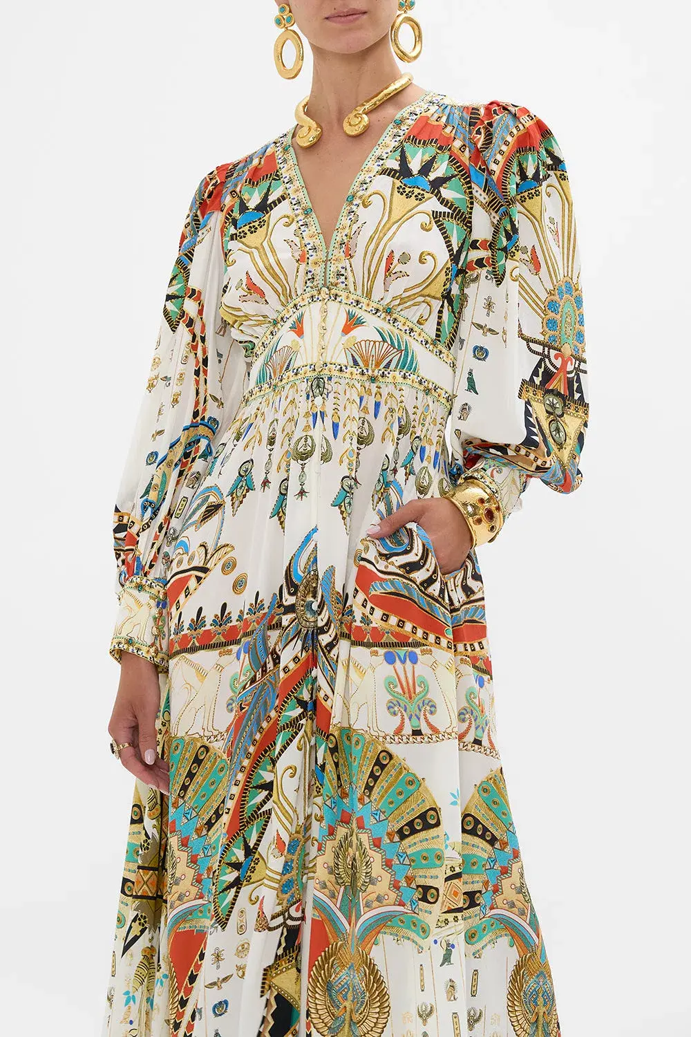Camilla Valley of the Queens Shaped Waistband Dress with Gathered Sleeves Size M / AU 12 - Image 4