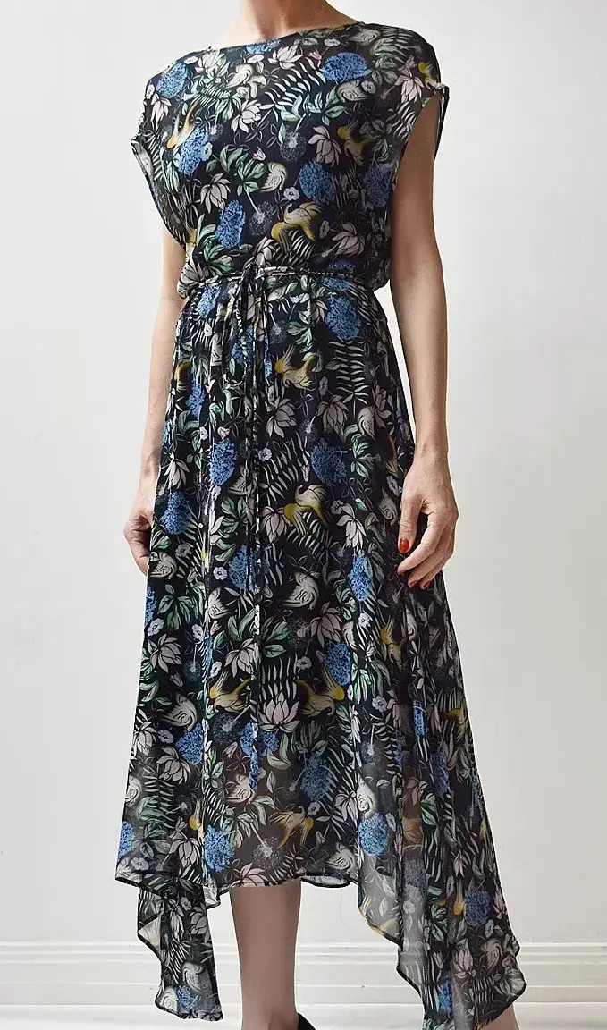 Scanlon and Theodore Bird and Floral Print Midi Dress Size 10 - Image 3