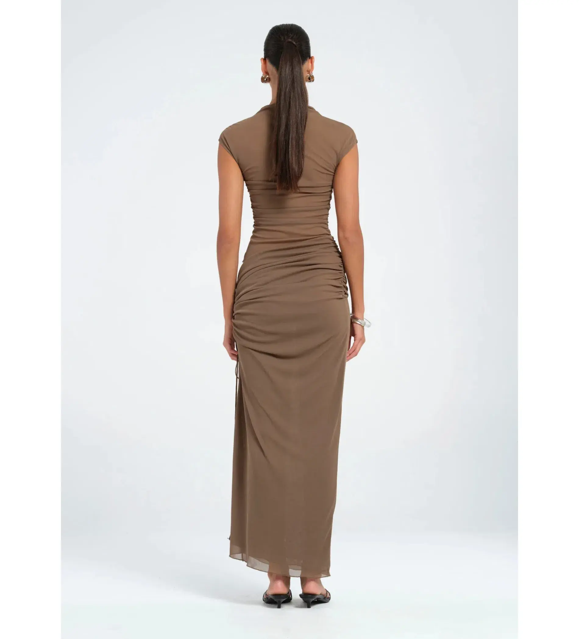 Benni Milo Mesh Dress Brown Size Au 8 - Image 3