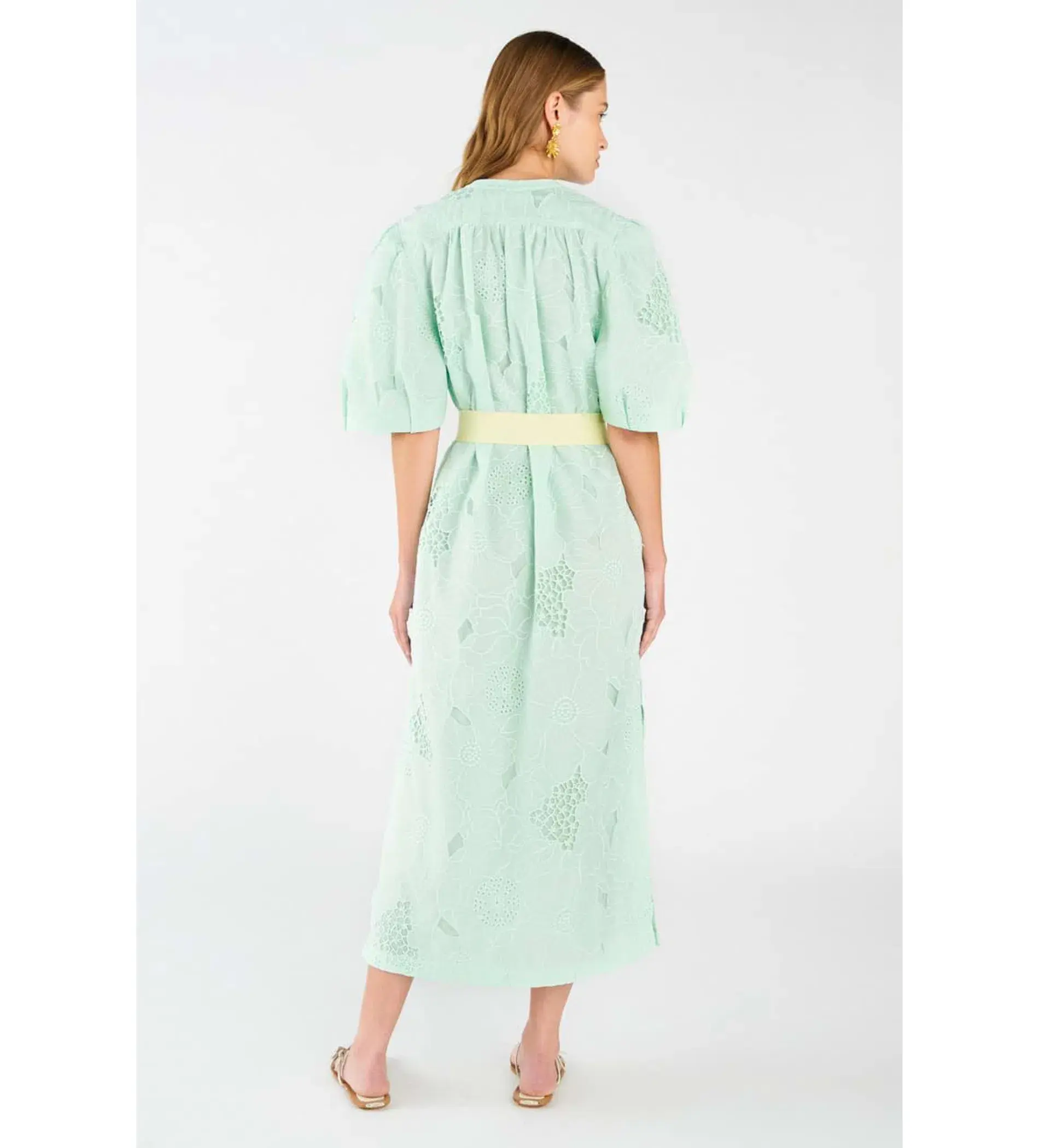 Oroton Column Sea Spray Dress Lace Midi  Green Size AU 16  - Image 3
