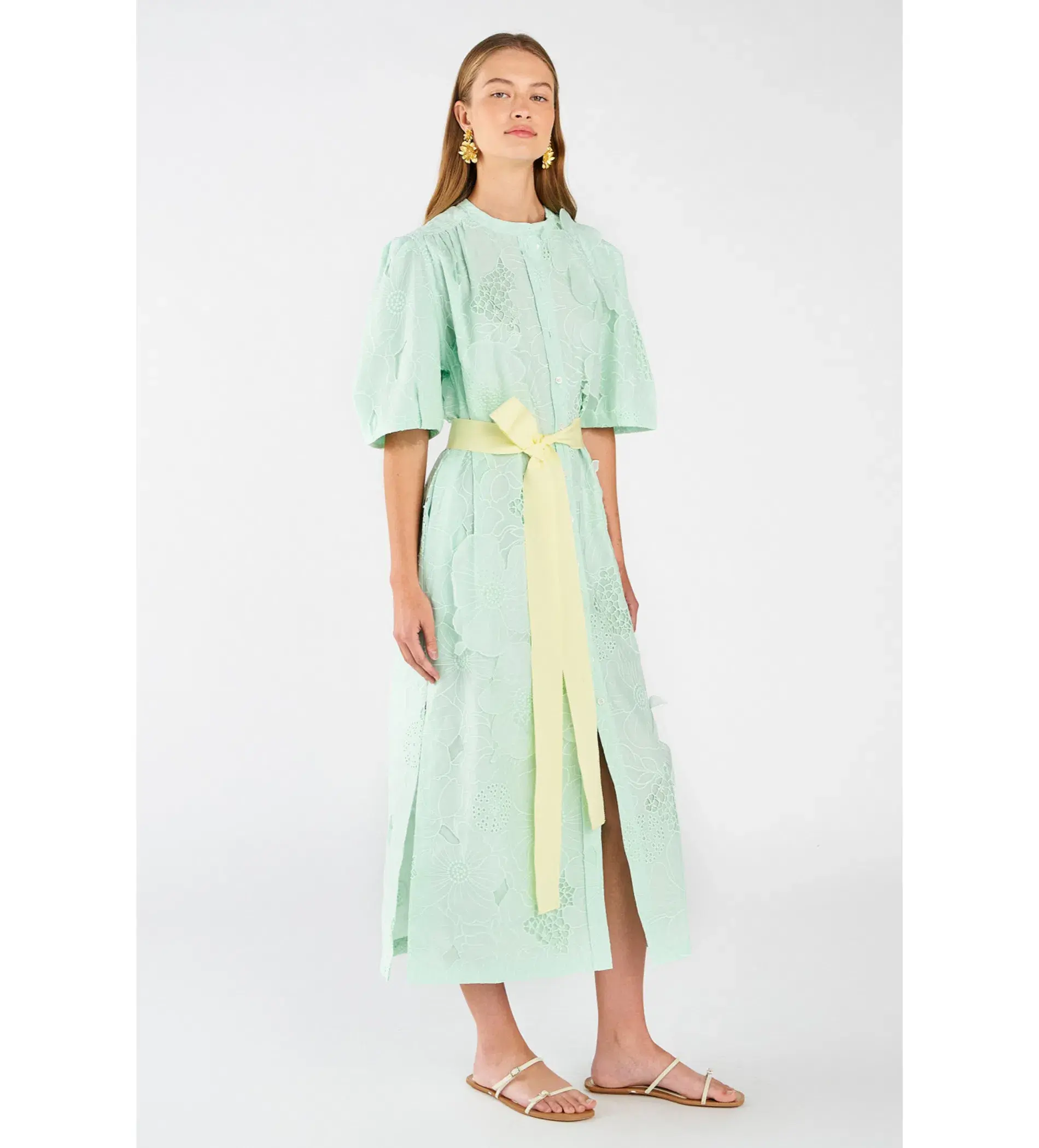 Oroton Column Sea Spray Dress Lace Midi  Green Size AU 16  - Image 1