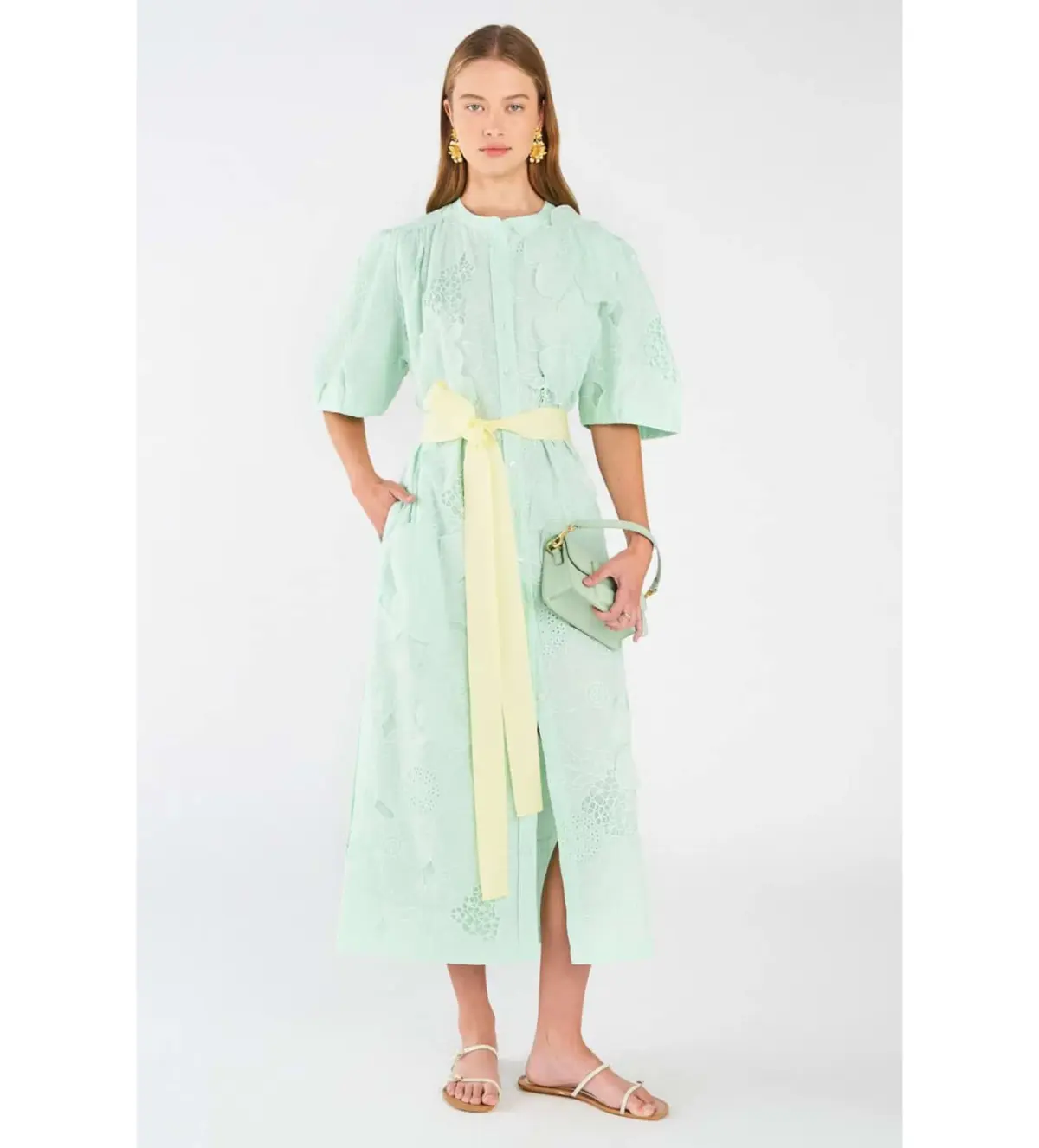 Oroton Column Sea Spray Dress Lace Midi  Green Size AU 16  - Image 2
