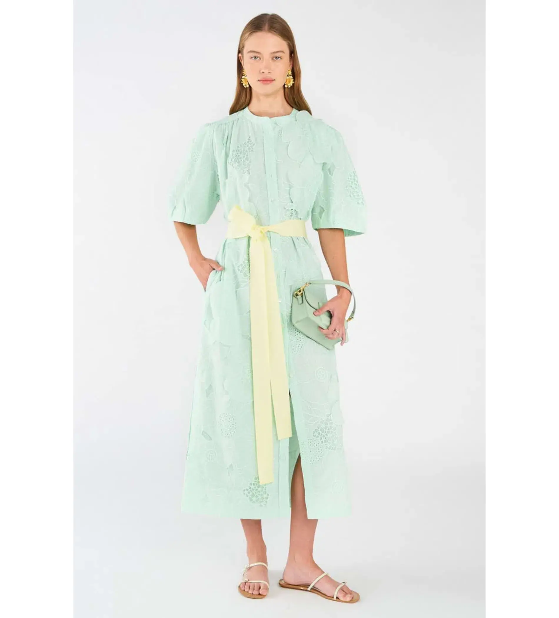 Oroton Column Sea Spray Dress Lace Midi  Green Size AU 16  - Image 2