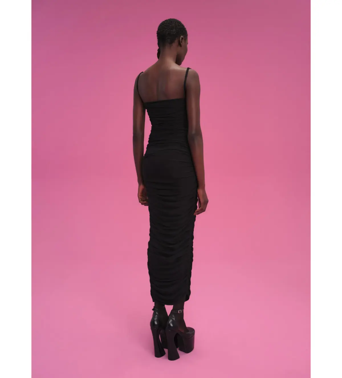 Solace London Adler Ruched Black Midi Dress Size AU 8 /US 4  - Image 3