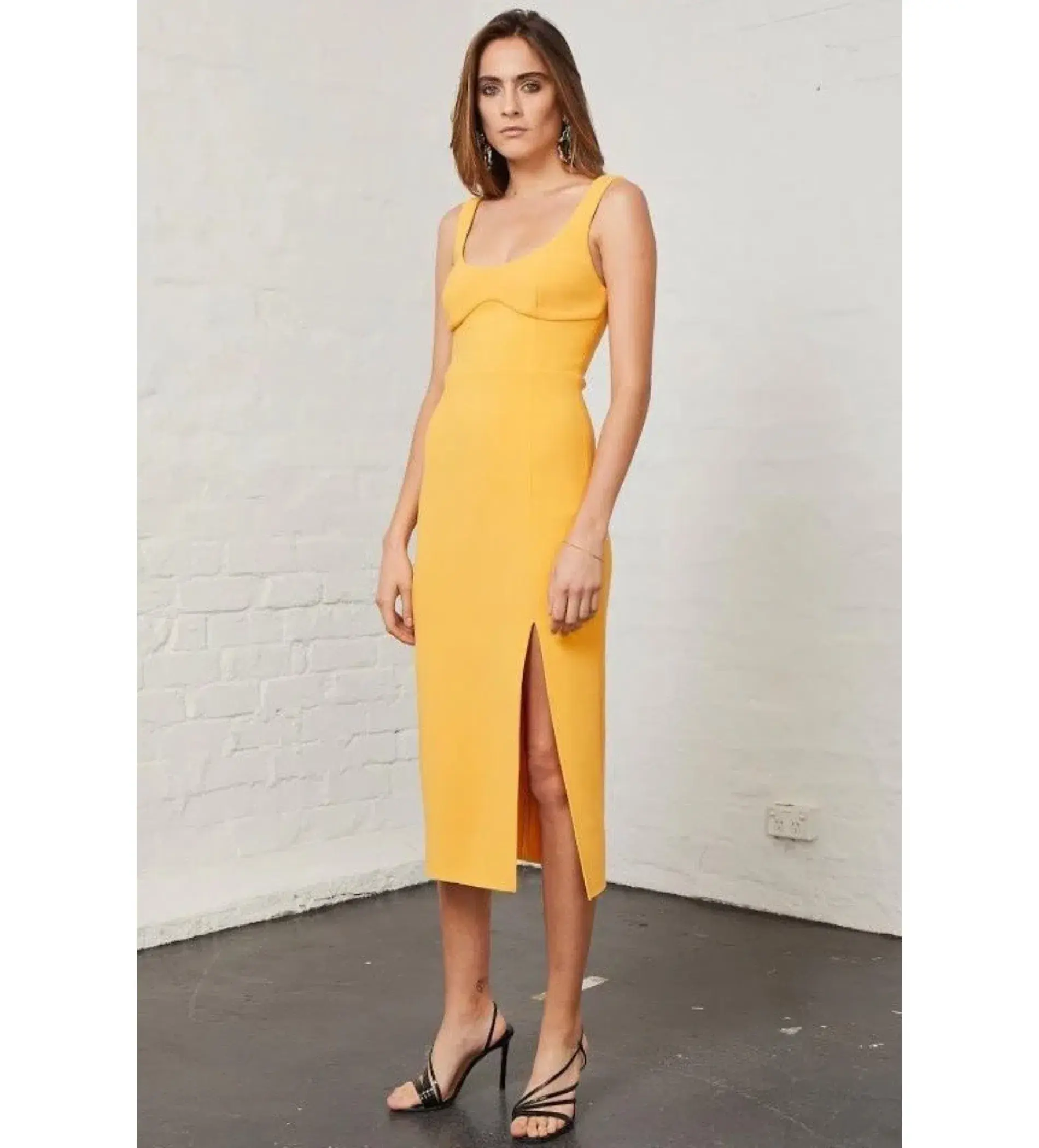 Bec and Bridge Elle Midi Dress Mango Yellow Size AU 12 - Image 1