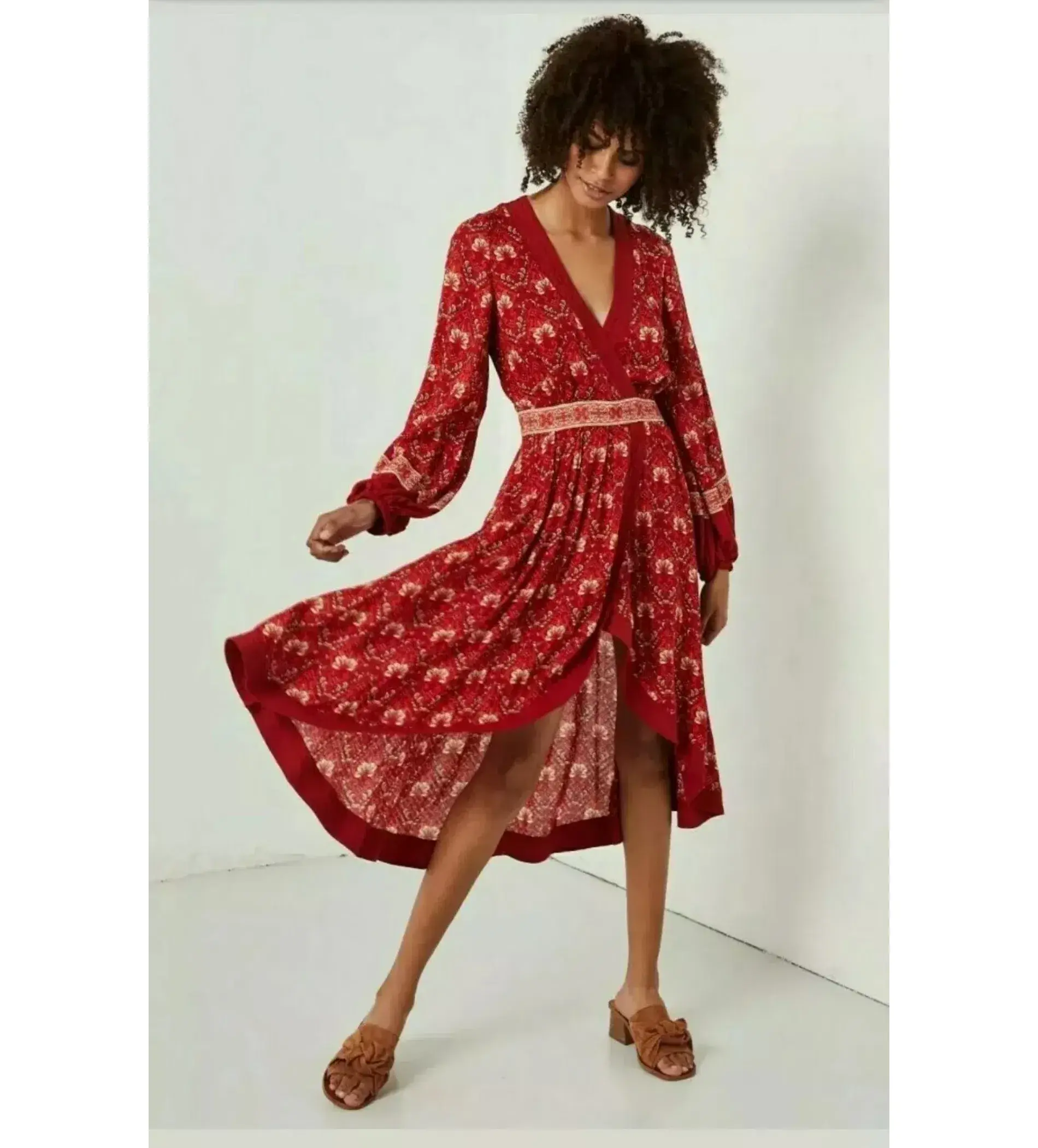Spell & The Gypsy Midi Jewel Soiree Dress Swing Red Floral Size XS AU 6 - Image 1