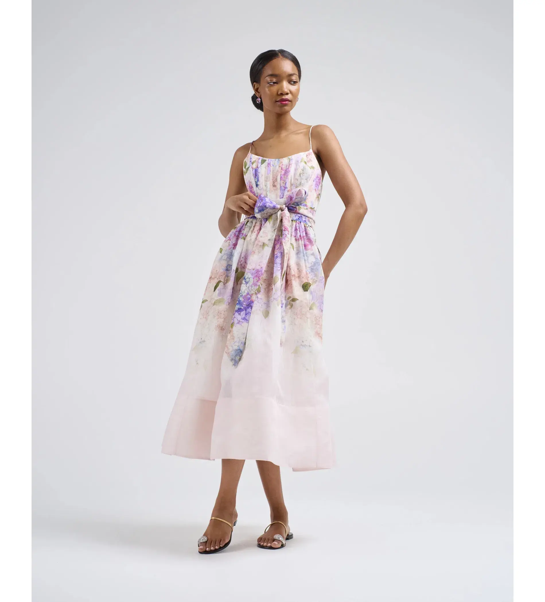 Zimmermann Dawning Corset Midi Dress Multi Hydrangea Size 1/AU 10 - Image 1