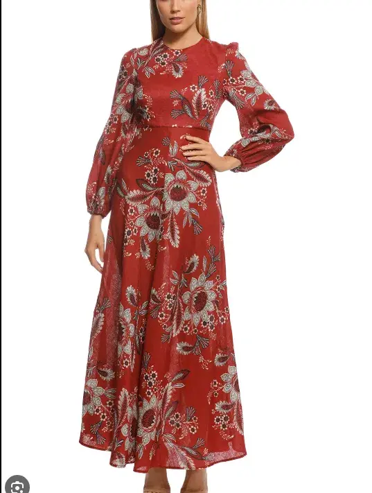 Zimmermann Juno Rosa Batik Linen Maxi Dress Red Floral Size 1 / AU 10 - Image 1