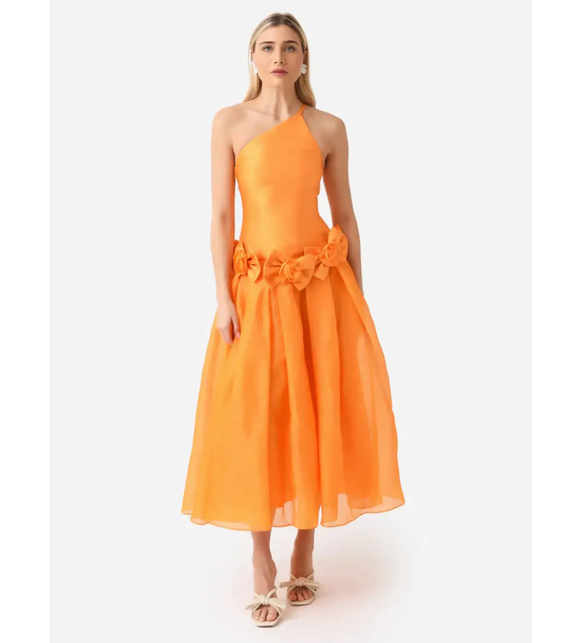 Alemais Macie One Shoulder Rosette Dress Saffron Size 10 - Image 1
