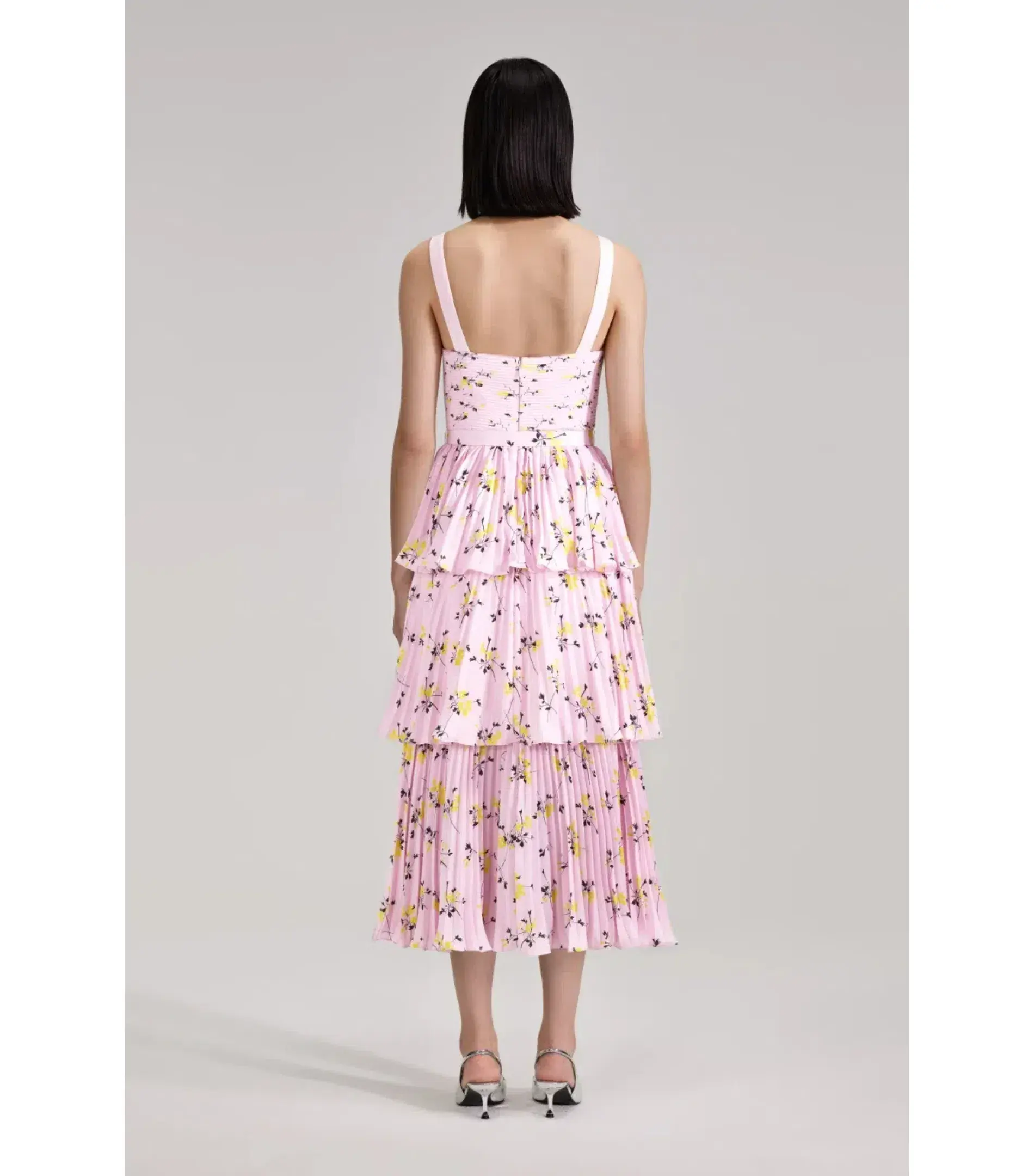 Self Portrait Tiered Midi Dress Pink Floral Print Size AU 6 - Image 3