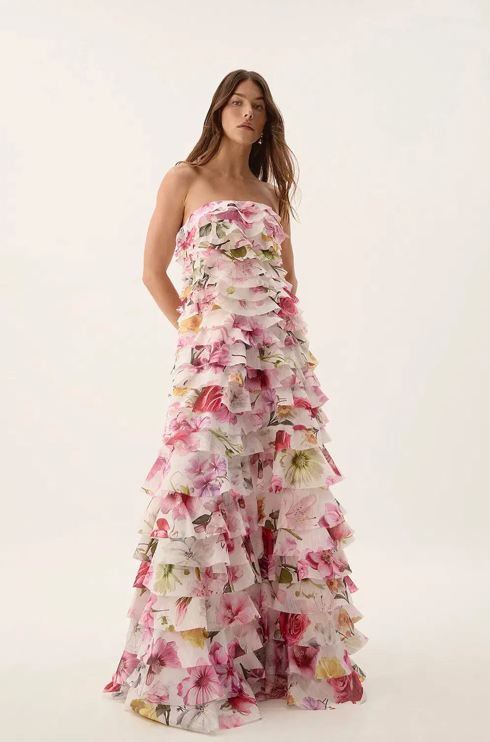 Aje Fleur Pleated Gown in Collage Floral Size AU 12 for rent on The Volte - main image
