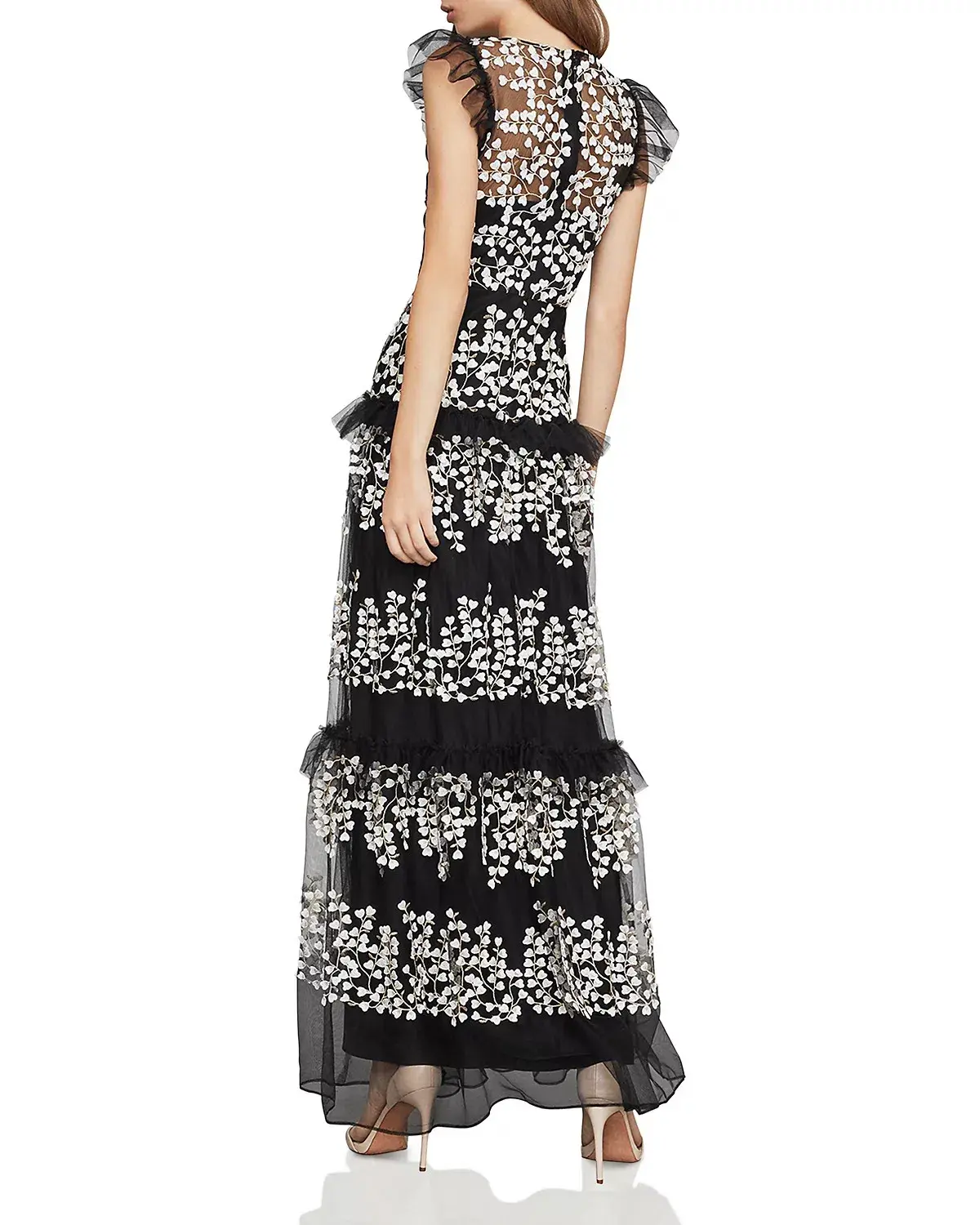 BCBGMAXARIA Floral Vine Applique Gown Black & White Size XS / AU 6 - Image 3