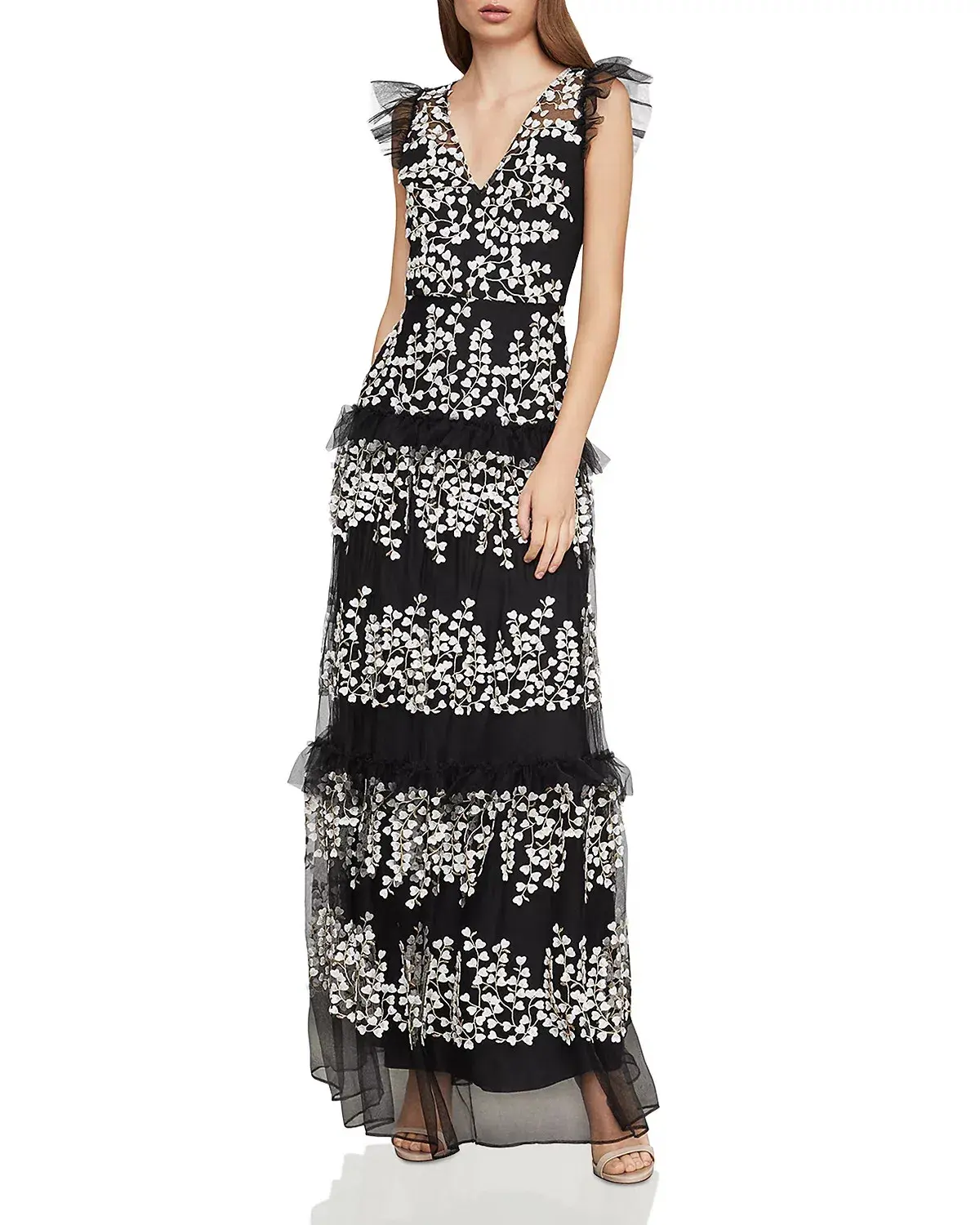 BCBGMAXARIA Floral Vine Applique Gown Black & White Size XS / AU 6 - Image 2