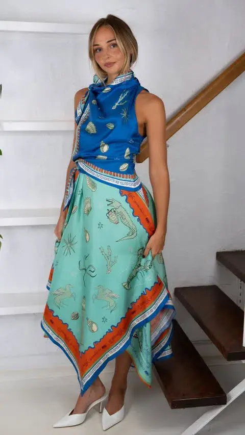 Alemais Surrealist Summer Scarf Midi Dress Multi Print Size 14 for rent on The Volte - main image