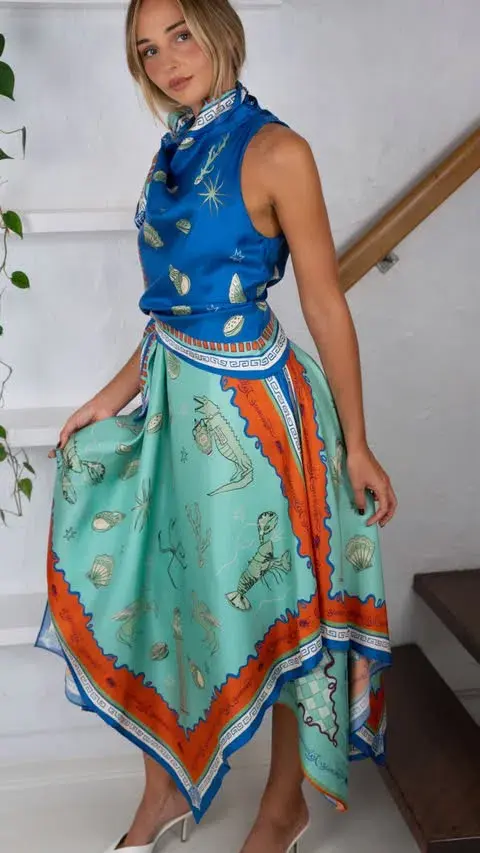 Alemais Surrealist Summer Scarf Midi Dress Multi Print Size 14 for rent on The Volte - main image