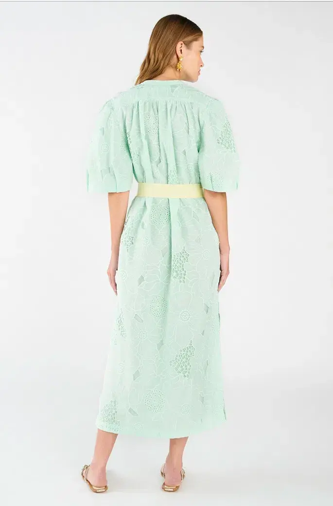 Oroton Lace Column Relaxed Midi Dress Sea Spray Green Size 16  - Image 3
