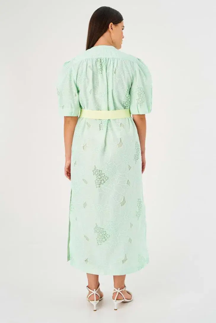 Oroton Lace Column Relaxed Midi Dress Sea Spray Green Size 16  - Image 5