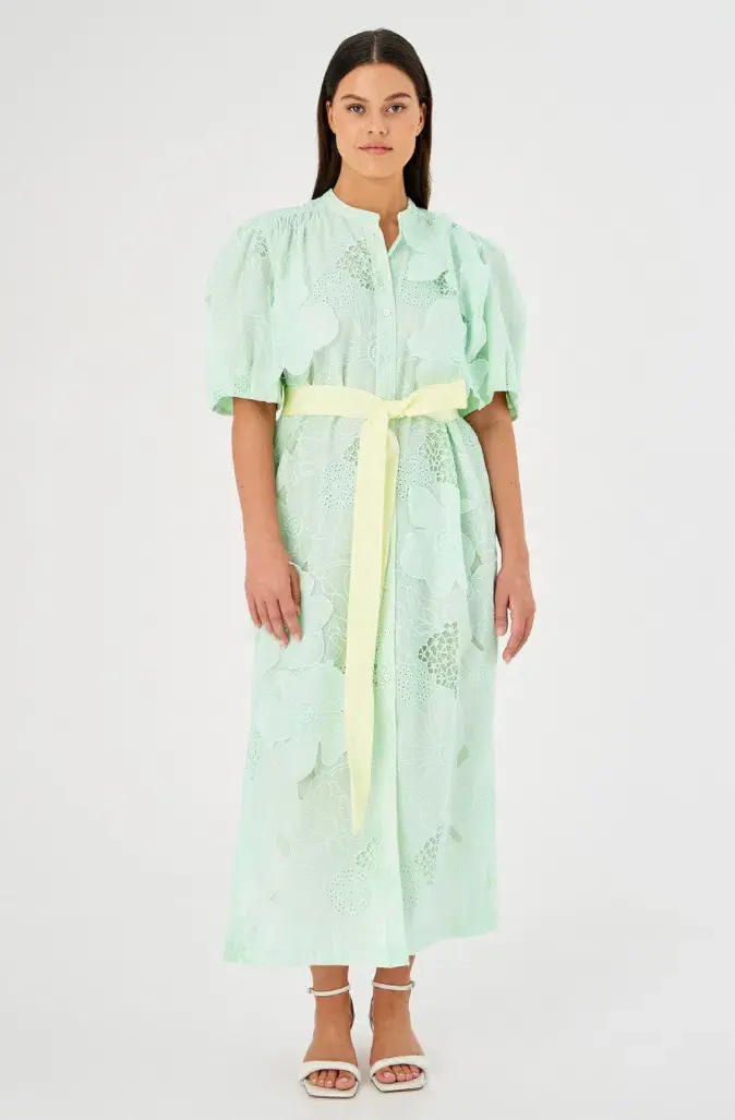 Oroton Lace Column Relaxed Midi Dress Sea Spray Green Size 16  - Image 4
